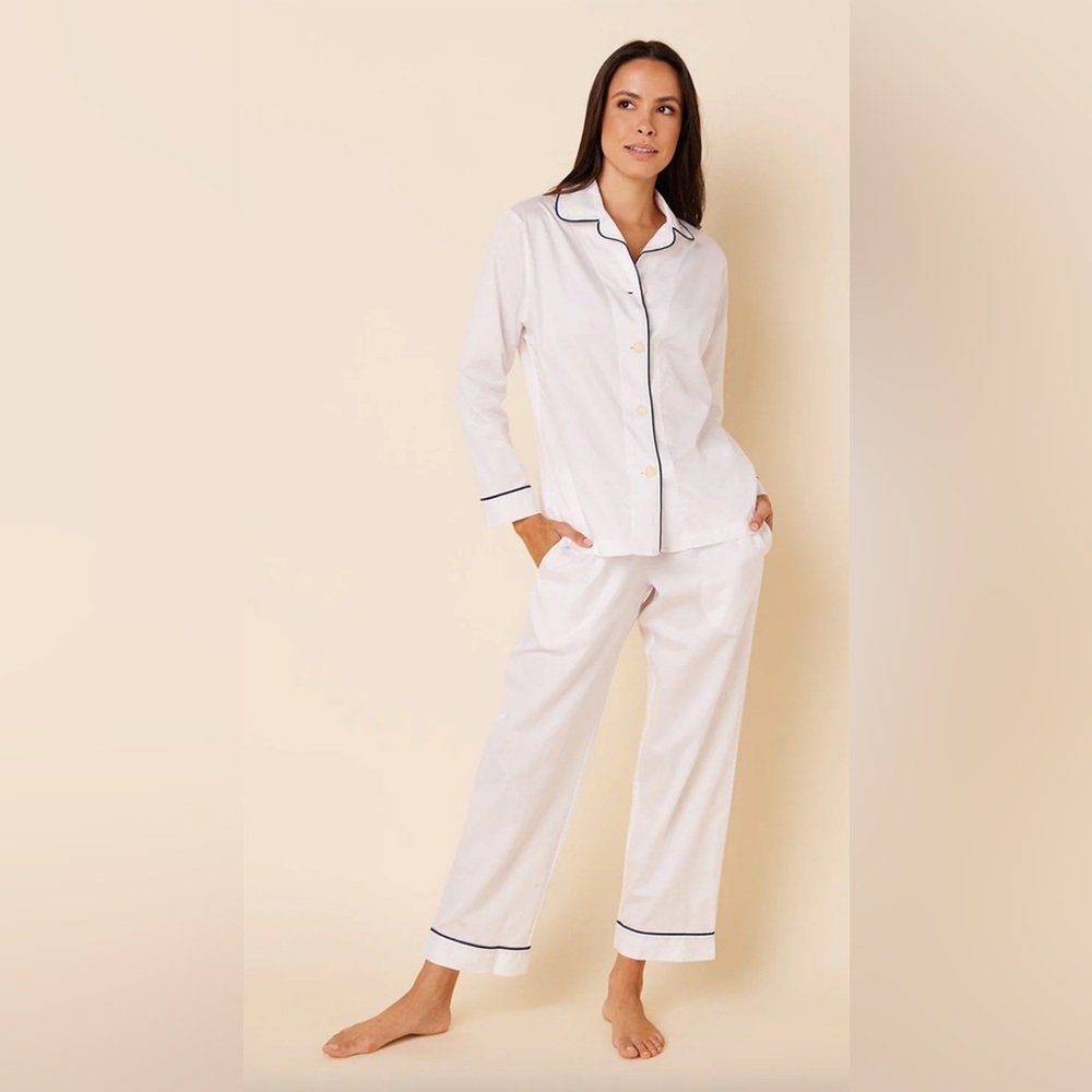The Cat's Pajamas Women's Classic White Luxe Pima Cotton Pajama Set Size L